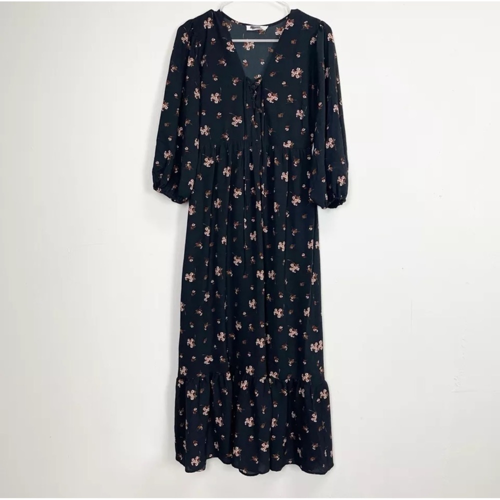 Lush Dress Womens Small Black Ditsy Floral Long
